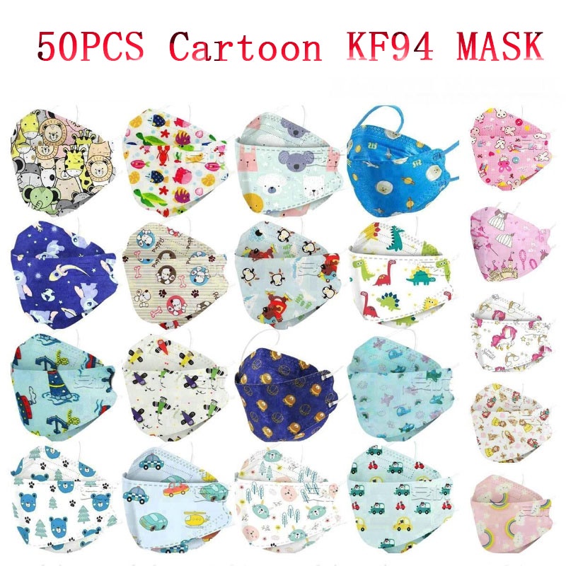 50PCS  KN-95 Mask KF-94 Kid Mask 3-10 Years Old Cartoons Masque Boys Girls Children Face Mask 4plymask
