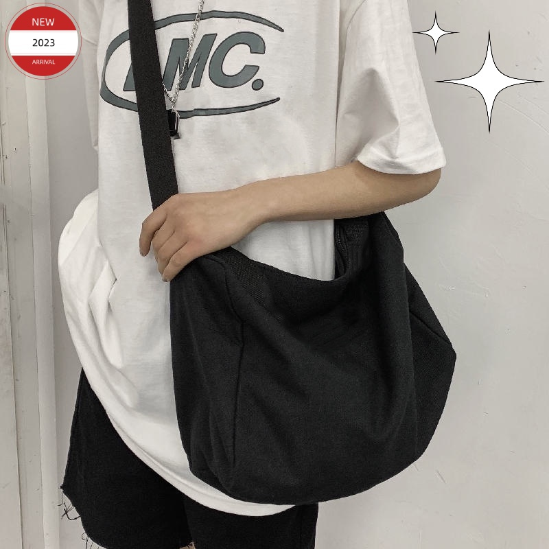Solid Color Korean Fashion Ulzzang Canvas Bag Capacity Men Sling Bag Shoulder Crossbody Bag