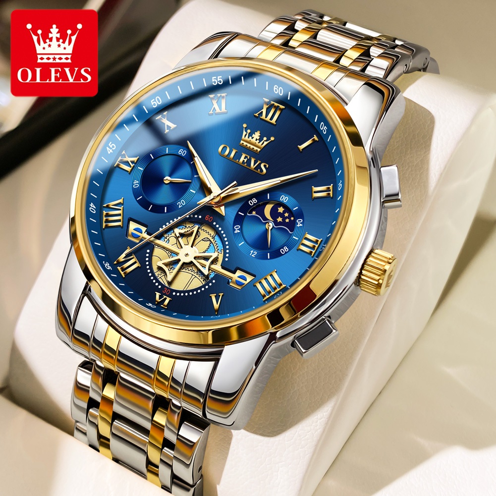 OLEVS Watch For Men Waterproof Original Stainless Steel Quartz Luxury Multifunction Wristwatch 2859