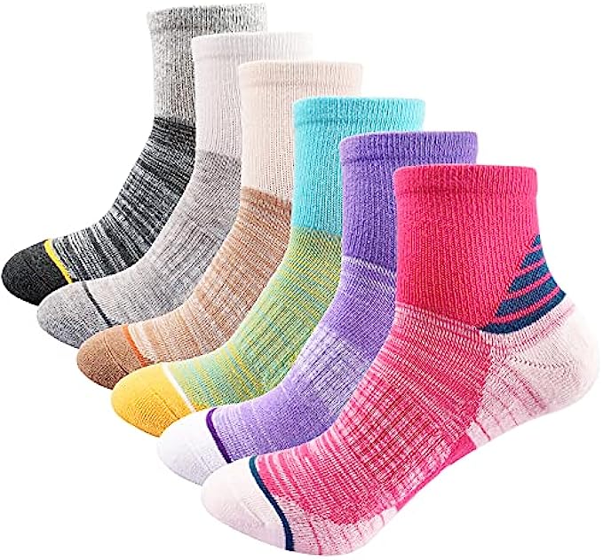 Women's Athletic Ankle Socks Quarter Cushioned Running Socks Hiking Performance Sport Cotton Socks 6 Pack