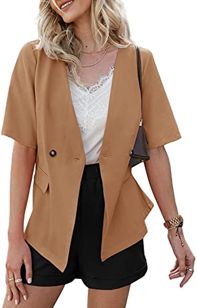 Cicy Bell Womens Casual Blazers Short Sleeve Open Front Work Office Jackets