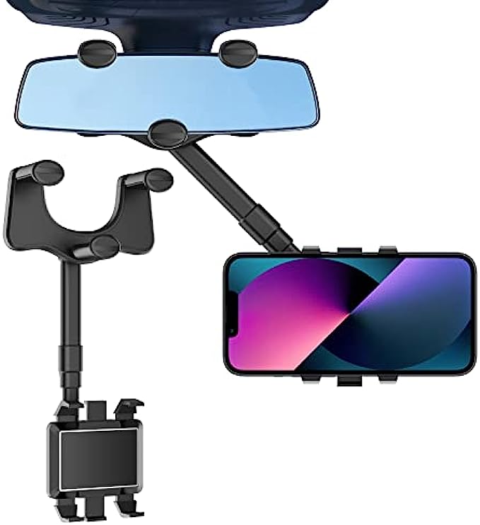 Suppeak Rearview Mirror Holder Phone Mount, Rotatable Car Phone Holder Mount, Applicable for 6-9cm Height Review Mirror