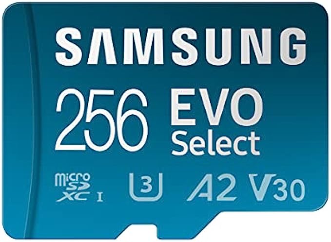 SAMSUNG EVO Select Micro SD-Memory-Card + Adapter, 256GB microSDXC 130MB/s Full HD &amp; 4K UHD, UHS-I, U3, A2, V30, Expanded Storage for Android Smartphones, Tablets, Nintendo-Switch (MB-ME256KA/AM)