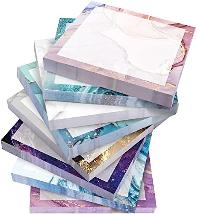 WAVEYU 8 Pads Cute Sticky Notes Marble Designs Self Stick Notes Pads Adhesive Sticky Notes 3''x3'' Sticky Notes Easy to Post for Home, Office, Notebook Supplies, 50 Sheets/Pad, Mar