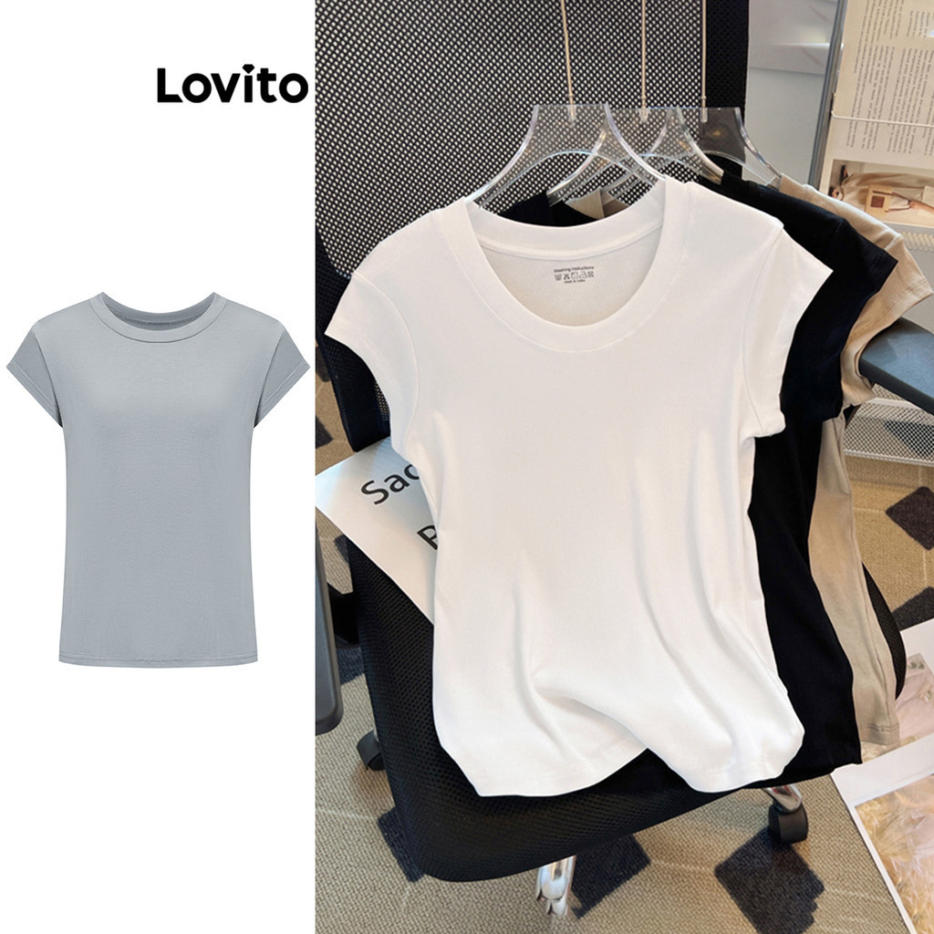 Lovito Casual Plain Basic T-Shirt for Women LNE37151 (Multi-color)