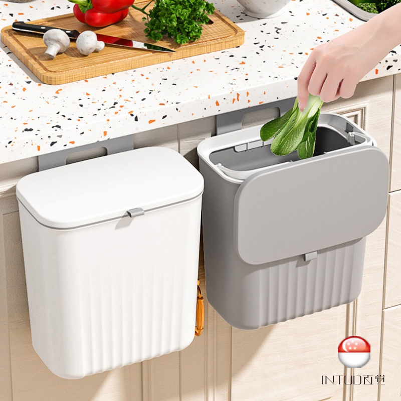【SG Ready Stock】Hanging Waste Bin Plastic Kitchen Trash Bin With Lid