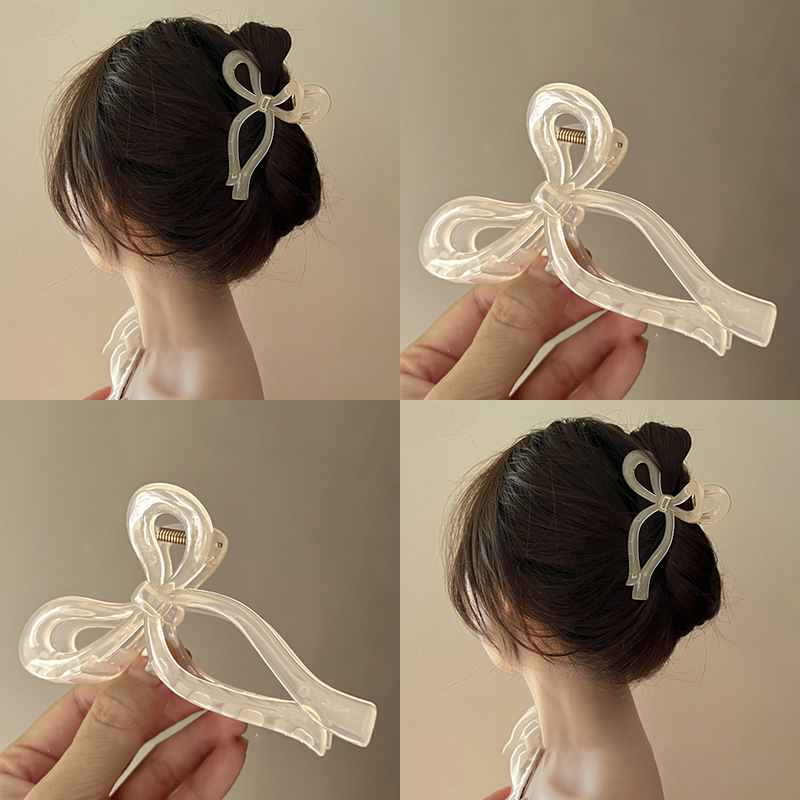 Korean Style Ins Bow Hair Clip Plastic Hair Claw Fashion Simple Shark Clip Ladies Hair Accessories