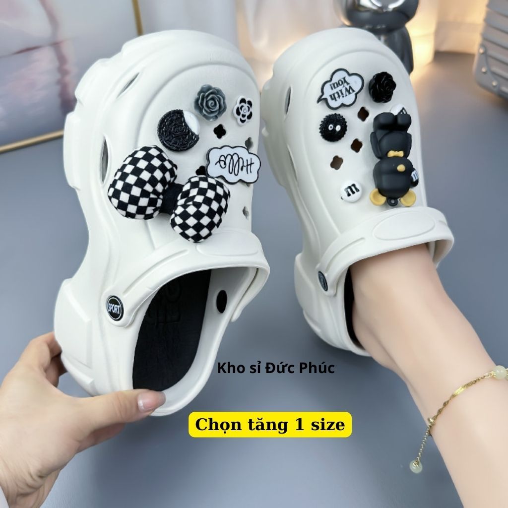 Crocs Height Increased Insoles Women Mules 6cm With Plaid Bear Pattern And Height Choosing 1 size Duc Phuc